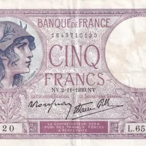 Billet France 5 Francs - Violet - 02-11-1939 - Série L.65749 - F.04.14 Super Prix