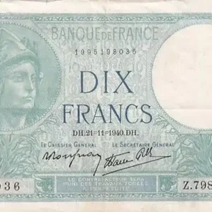 Solde Billet France 10 Francs - Minerve - 21-11-1940 - Série Z.79808 - F.07.21