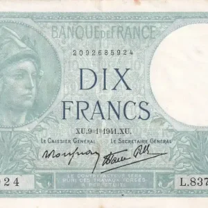 Billet France 10 Francs - Minerve - 09-01-1941 - Série L.83708-924- F.07.27 Meilleure Vente
