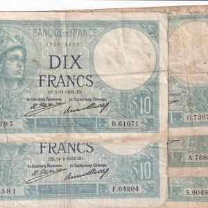 Super Prix Billet France Lot de 5x 10 Francs - Minerve - de 1931 à 1940 - B à TB