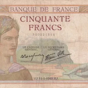Commander Maintenant Billet France 50 Francs Cérès -11-01-1940 - Série X.12009 - F.18-37