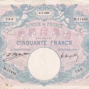 Billet France50 Francs - Bleu et Rose - 06-01-1925 - Série W.11448 - F.14.38 Nouveauté