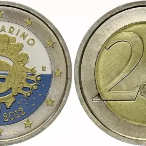 Acheter Direct Saint-Marin 2 Euros - 10 ans de l'Euro - Colorisée - 2012