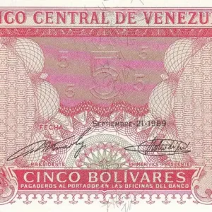 Exclusif Billet Venezuela 5 Bolivares - Simon Bolivar - F de Miranda - 1989 - Série E - P.70b