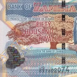 Billet Zambie 50000 Kwacha - Aigle - Léopard - 2010 - P.48f Dernier Modèle