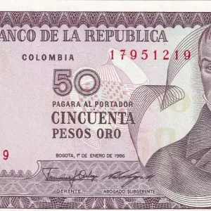 Billet Colombie 50 Pesos oro, Camillo Torres - Orchidées - 1986 Acheter En Ligne