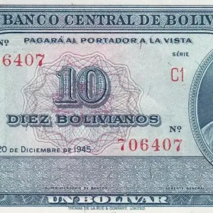 Billet Bolivie 10 Bolivianos - Mariscal A. J. De Sucre - 1945 - Série C.1 - P.139d Commander Maintenant