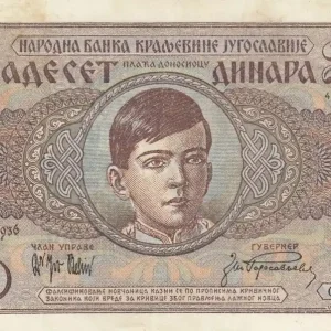 Billet Yougoslavie 20 Dinara - Roi Peter II - Femme - 06-09-1936 - Série O.1832 Jusqu’à Épuisement Des Stocks