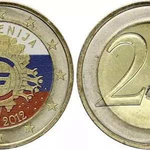 Livraison Mondiale Slovénie 2 Euros - 10 ans de l'Euro - Colorisée - 2012