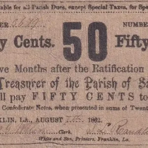 Satisfait Ou Remboursé Billet Etats Confédérés d'Amérique 50 Cents - The Treasure of Parish Saint Mary - Louisiane - Franklin - 07-08-1862