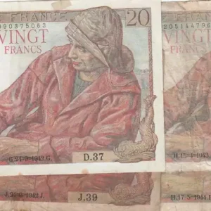 Billet France Lot 4 x 20 Francs - Pêcheur - 1942 et 1944 - F.13 Meilleur Choix