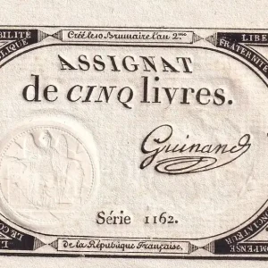 Garantie Incluse Billet France 5 Livres- 10 Brumaire An II (31-10-1793) - Sign Guinand - Série 1162 - L.171