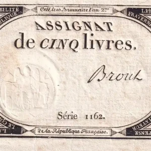 Billet France 5 Livres- 10 Brumaire An II (31-10-1793) - Sign Brout - Série 1162 - L.171 Petit Prix