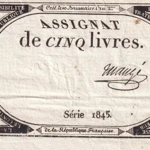 Tendance Billet France 5 Livres- 10 Brumaire An II (31-10-1793) - Sign Mauge - Série 1845 - L.171