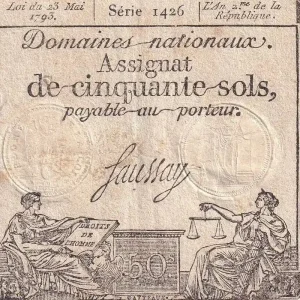 Billet France 50 Sols - Liberté et Justice (23-05-1793) - Sign. Saussay - Série 1426 - L.167.1 Super Prix