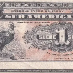 Billet Equateur 1 Sucre - Oiseau - Bateau - 1920 - P.S251r Usine Directe