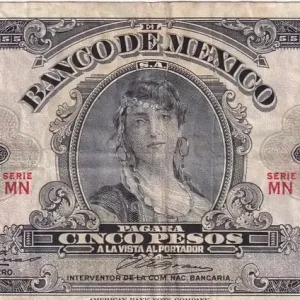 Billet Mexique 5 Pesos - Femme - Monument de l'indépendance - 08-11-1961 - Série MN - P.60g Promotion