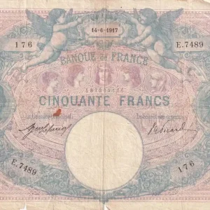 Petit Prix Billet France50 Francs - Bleu et Rose - 14-06-1917 - Série E.7489 - F.14.30