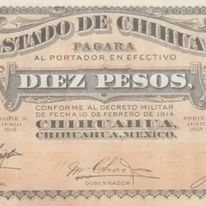 Paiement Sécurisé Billet Mexique 10 Pesos F.I. Madero et A. Gonzalez - Estado de Chihuahua - 1915 - P.S.535