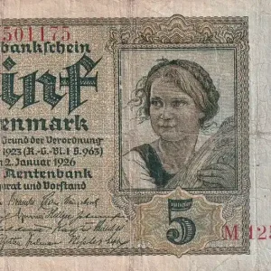 Billet Allemagne 5 Rentenmark - Jeune fille -02-01-1926 - Série M - P.169 Remise