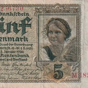 Billet Allemagne 5 Rentenmark - Jeune fille -02-01-1926 - Série M - P.169 Jusqu’à Épuisement Des Stocks