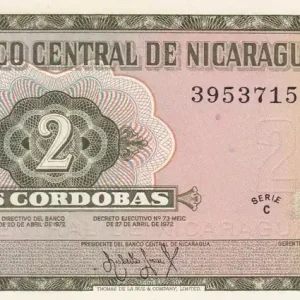 Billet Nicaragua 2 Cordobas - Banque Centrale - 1972 - Série C - P.121a Commande En Gros