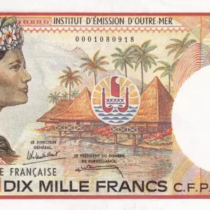 Billet Polynésie Fr. 10000 Francs - Tahitienne - Poissons - ND (1985) - Série B.1 - P.4a Commander Vite