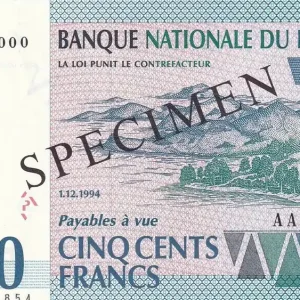 Billet Rwanda 500 Francs - Paysage - Antilope - Spécimen - 1994 - P.23s Jusqu’à Épuisement Des Stocks