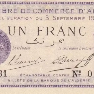 Commander Maintenant Billet Algérie 1 Franc - Chambre de commerce d'Alger - 1914 - Série 131 - P.137-1