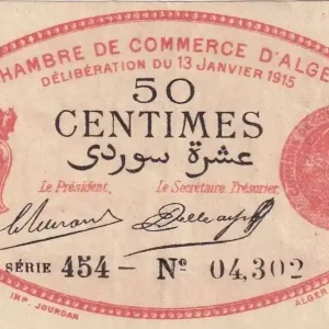 Billet Algérie 50 Centimes - Chambre de commerce d'Alger - 1915 - Série 454 - P.137-5 Remise