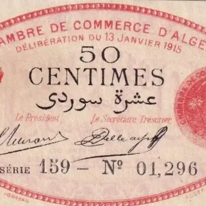 Billet Algérie 50 Centimes - Chambre de commerce d'Alger - 1915 - Série 159 - P.137-5 Acheter En Ligne