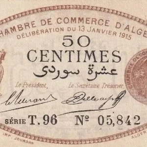 Prix Promo Billet Algérie 50 Centimes - Chambre de commerce d'Alger - 1915 - Série T.96 - P.137-9