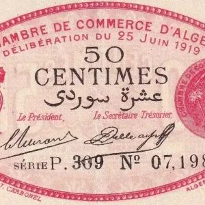 Nouveauté Billet Algérie 50 Centimes - Chambre de commerce d'Alger - 1919 - Série P.309 - P.137-11
