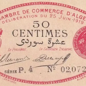 Pas Cher Billet Algérie 50 Centimes - Chambre de commerce d'Alger - 1919 - Série P.4 - P.137-11