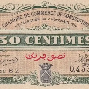 Billet Algérie 50 Centimes - Chambre de commerce de Constantine - 1916 - Série B2 - P.140.6 Remise