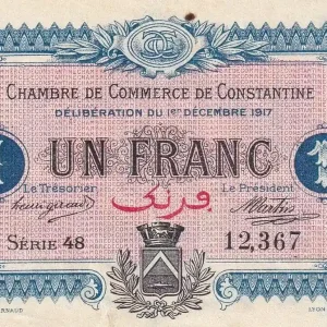 Billet Algérie 1 Franc - Chambre de commerce de Constantine - 1917 - Série 48 - P.140.15 Achetez Aujourd’hui