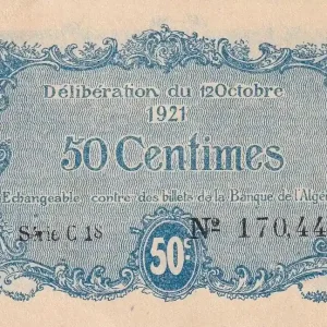 Dernier Modèle Billet Algérie 50 Centimes - Chambre de commerce de Constantine - 1921 - Série C.18 - P.140.33