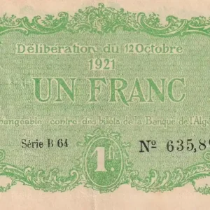 Achetez Aujourd’hui Billet Algérie 1 Franc - Chambre de commerce de Constantine - 1921 - Série B.64 - P.140.34