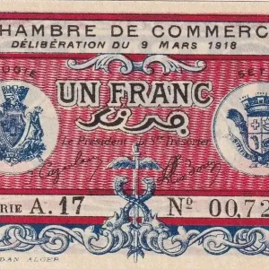 Billet Algérie 1 Franc - Chambre de commerce de Bougie-Sétif - 1918 - Série A.17 - P.139.6 Prix Promo