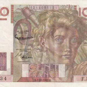 Billet France 100 Francs - Jeune Paysan - Filigrane inversée - 02-10-1952 - Série F.500 - F.28bis.01 Jusqu’à Épuisement Des Stocks