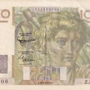 Billet France 100 Francs - Jeune Paysan - Filigrane inversée - 06-08-1953 - Série Z.553 - F.28bis.02 Petit Prix