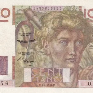 Billet France 100 Francs - Jeune Paysan - Filigrane inversé - 01-04-1954 - Série O.594 - F.28bis.06 Gros Lot