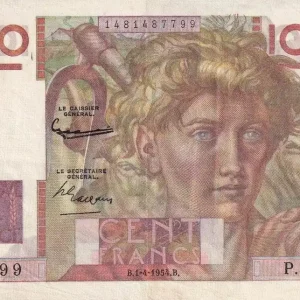 Retour Gratuit Billet France 100 Francs - Jeune Paysan - Filigrane inversée - 01-04-1954 - Série P.593 - F.28bis.06