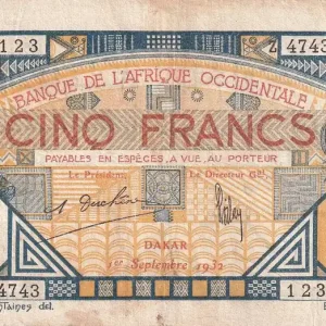 Billet B A O 5 Francs - Dakar - 01-09-1932 - Série Z.4743 - P.5Bf Premium