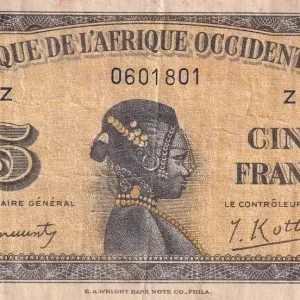 Livraison Gratuite Billet B A O 5 Francs - Africaine - 1942 -- Série Z - P.28a
