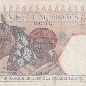 Populaire Billet B A O 25 Francs - Homme et cheval, Lion - Chiffres rouges - 01-10-1942 - Série Z.3577 - P.27