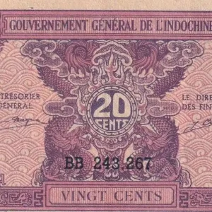 Seulement Aujourd’hui Billet Indo-Chine Fr. 20 Cents - Rose - ND (1942) - Série BB - P.90