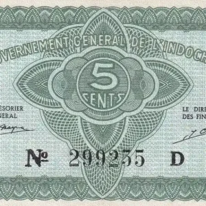 Billet Indo-Chine Fr. 5 Cents - Vert - ND (1942) - Série D - P.88a Retour Gratuit