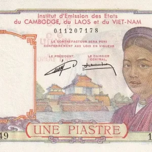 Artisanat Billet Indo-Chine Fr. 1 Piastre - Femme - Temple - ND (1953) - Série H.449 - P.92