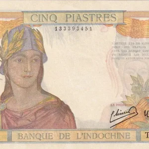Promotion Billet Indo-Chine Fr. 5 Piastres - Guerrière - ND (1949) - Série T.5336 - P.55d